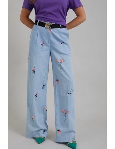 Pantalon large avec imprimé floral en denim france