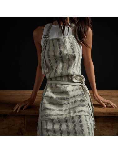 Stripe Chef's Apron With Pocket - Natural Stripe pas cher