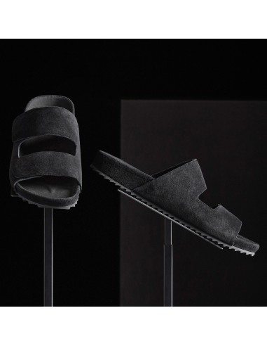 Men's Double Strap Suede Slide - Black destockage