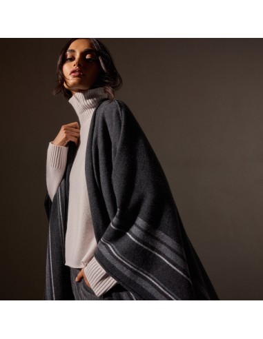 Recycled Cashmere Striped Poncho - Coal les ctes