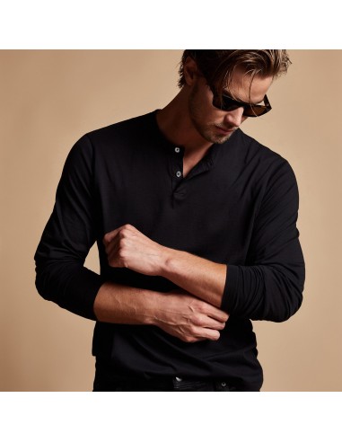 Brushed Lotus Henley - Black pas cher 