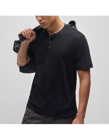 Cotton Jersey Short Sleeve Henley - Black Paris Déstockage Promo