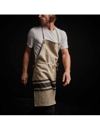 Three Stripe Chef's Apron - Natural/Black pas cher chine