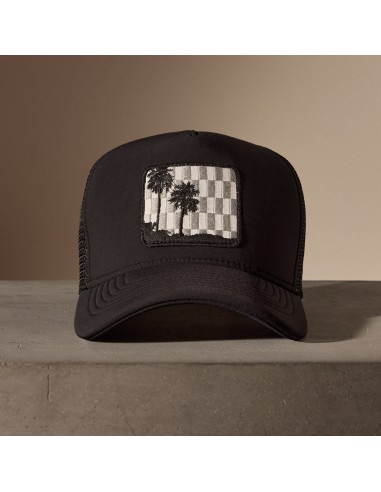 Checkered Palm Embroidered Trucker Hat - Black pas chere