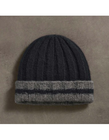 Cashmere Stripe Rib Beanie - True Black/Thunder français