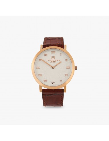 Rotondo Guilloché Ultra Slim Watch With Brown Italian Leather and Rose Gold Plated Stainless Steel Faites des économies